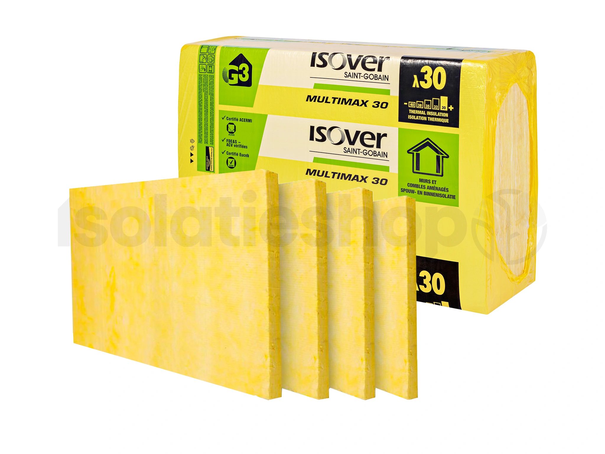 ISOVER Multimax 30 glaswol 90mm isolatieplaat x 600 x 90 Rd:3.00 5pl/pak (4,05m²) | De Isolatieshop