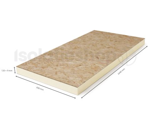 polyuréthane (PIR) expansée + OSB 2440x600x120+9mm Rd : 5,45 (=1,46 m²)