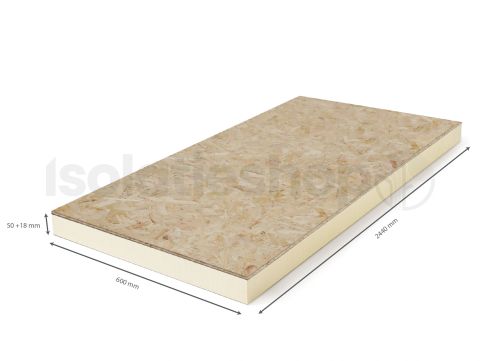polyuréthane (PIR) expansée + OSB 2440x600x50+18mm T&G Rd : 2,27 (=1,46 m²)