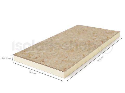 polyuréthane (PIR) expansée + OSB 2600x600x30+18mm T&G Rd : 1,36 (=1,56 m²)